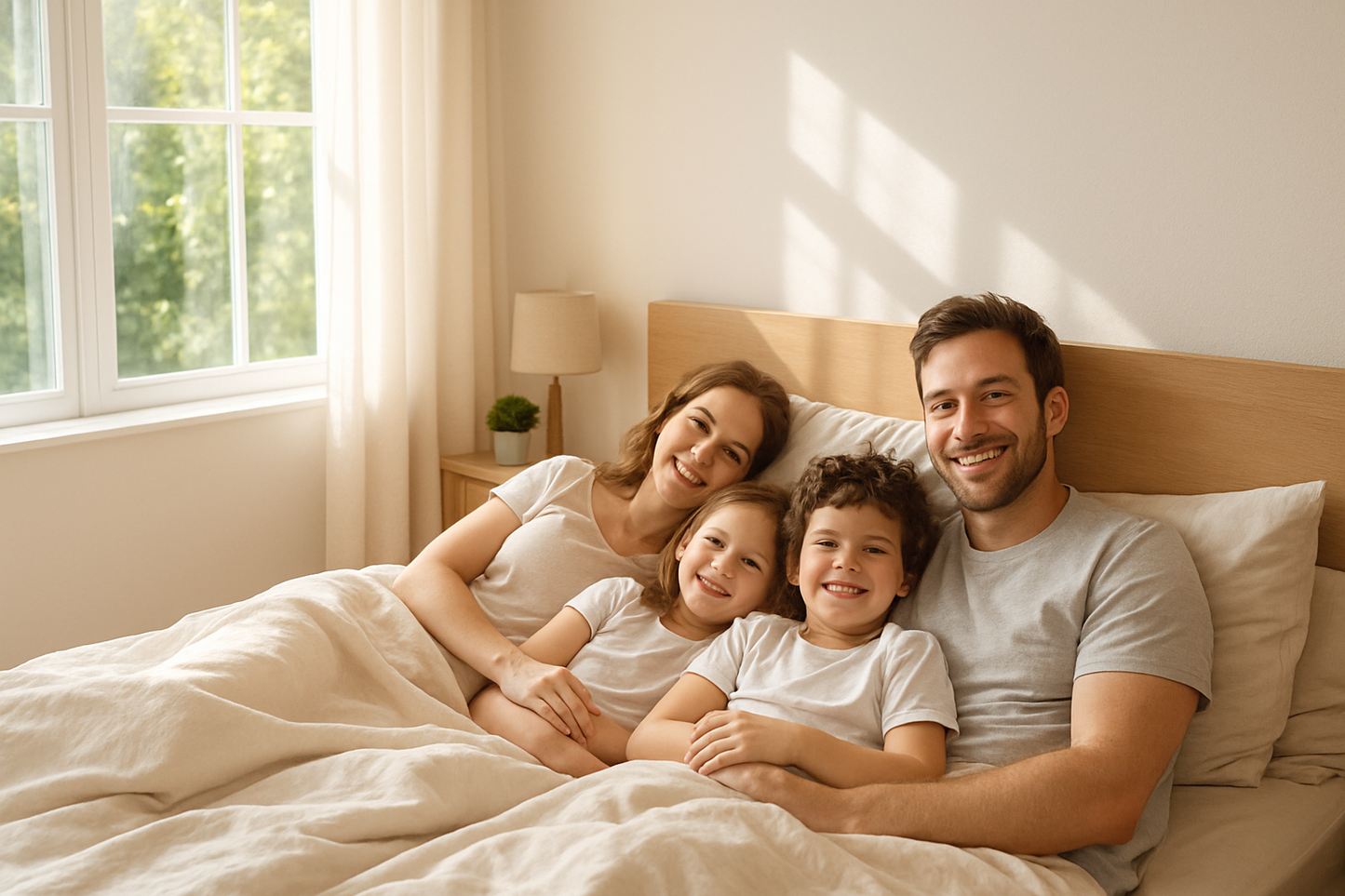 Het lijkt alsof de vrouw uit het bed komt.